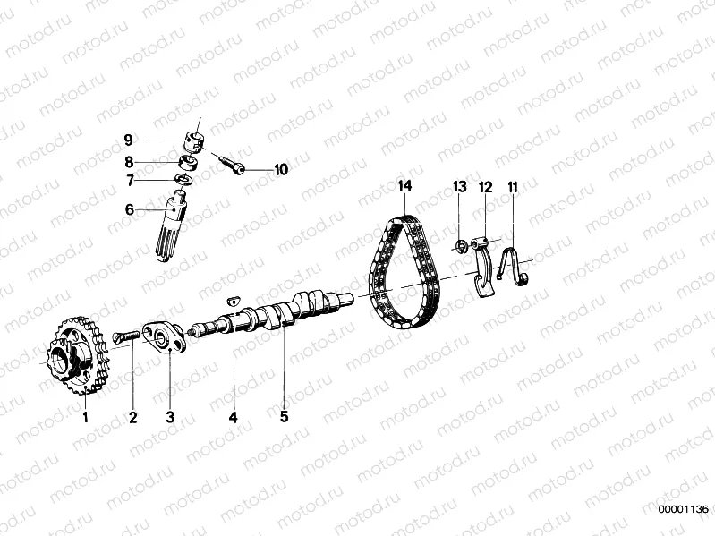 Camshaft, camshaft gear, timing chain