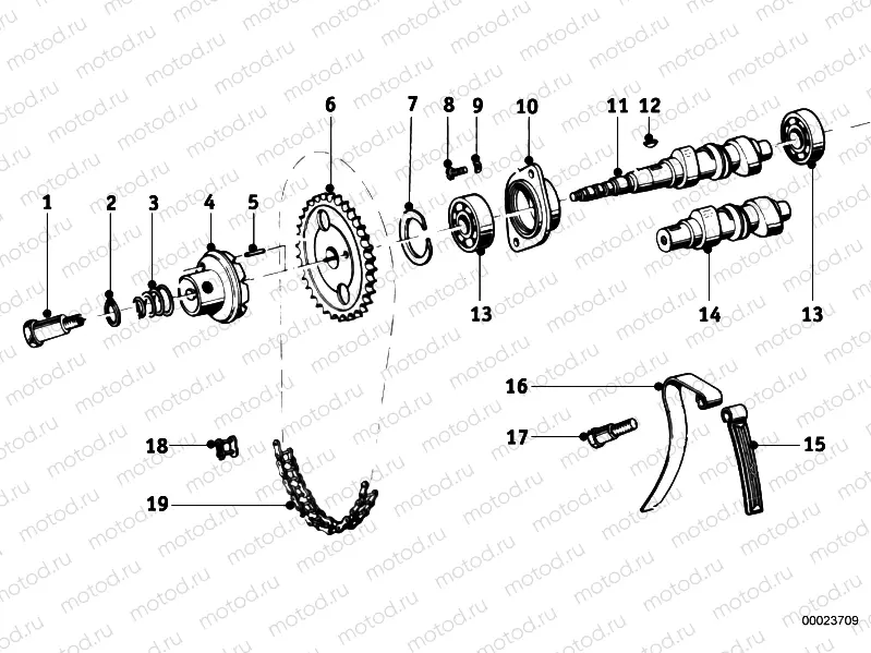 Camshaft, camshaft gear, timing chain