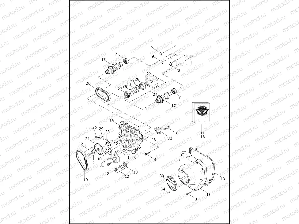 CAMSHAFTS AND CAMSHAFT COVER - TWIN CAM 110â¢