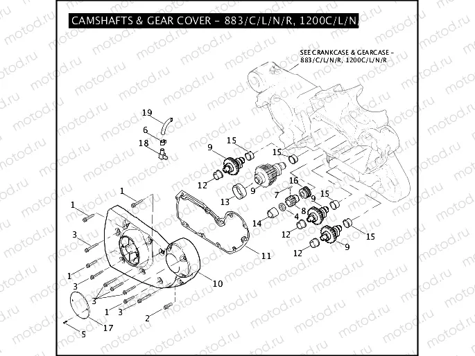 CAMSHAFTS & GEAR COVER - 883/C/L/N/R, 1200C/L/N/R