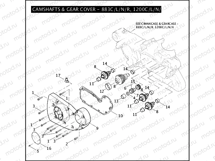CAMSHAFTS & GEAR COVER - 883C/L/N/R, 1200C/L/N/X