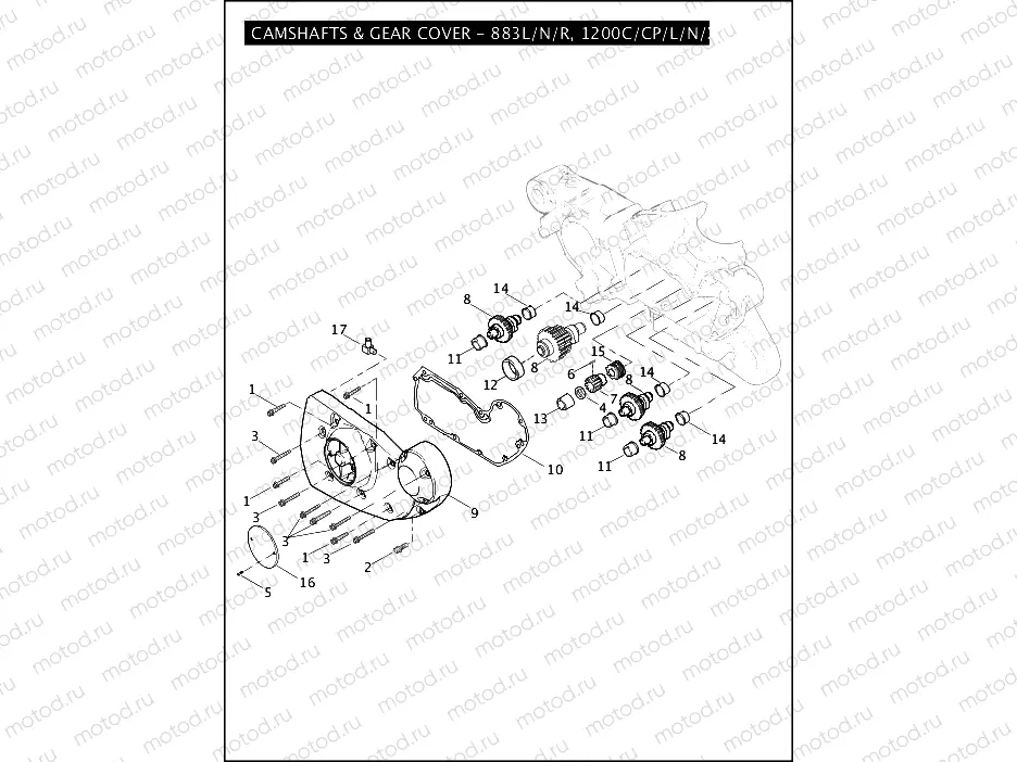 CAMSHAFTS & GEAR COVER - 883L/N/R, 1200C/CP/L/N/X