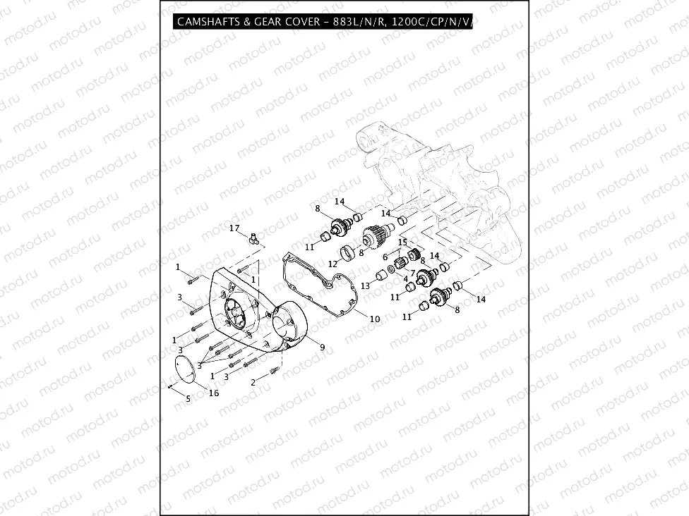 CAMSHAFTS & GEAR COVER - 883L/N/R, 1200C/CP/N/V/X