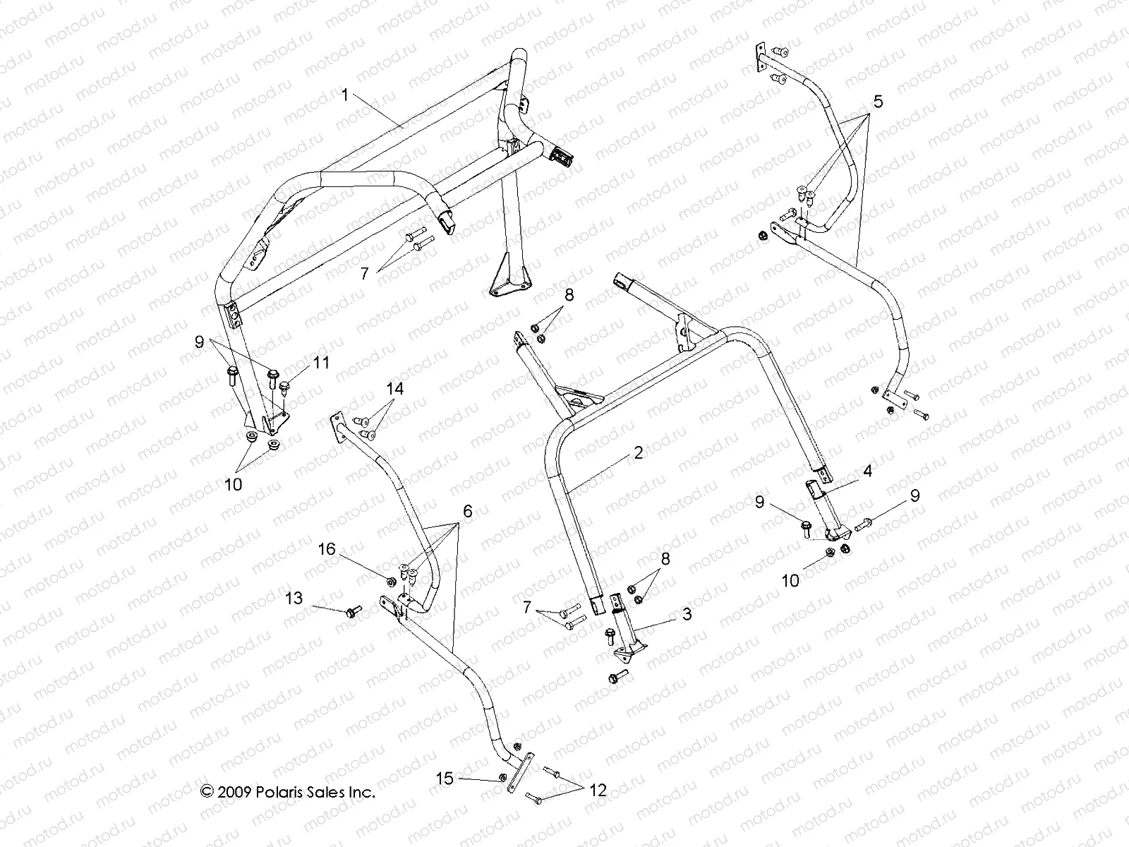 CHASSIS | CHASSIS, CAB FRAME and SIDE BARS - R09VH76 ALL OPTIONS (49RGRCAB09RZR)