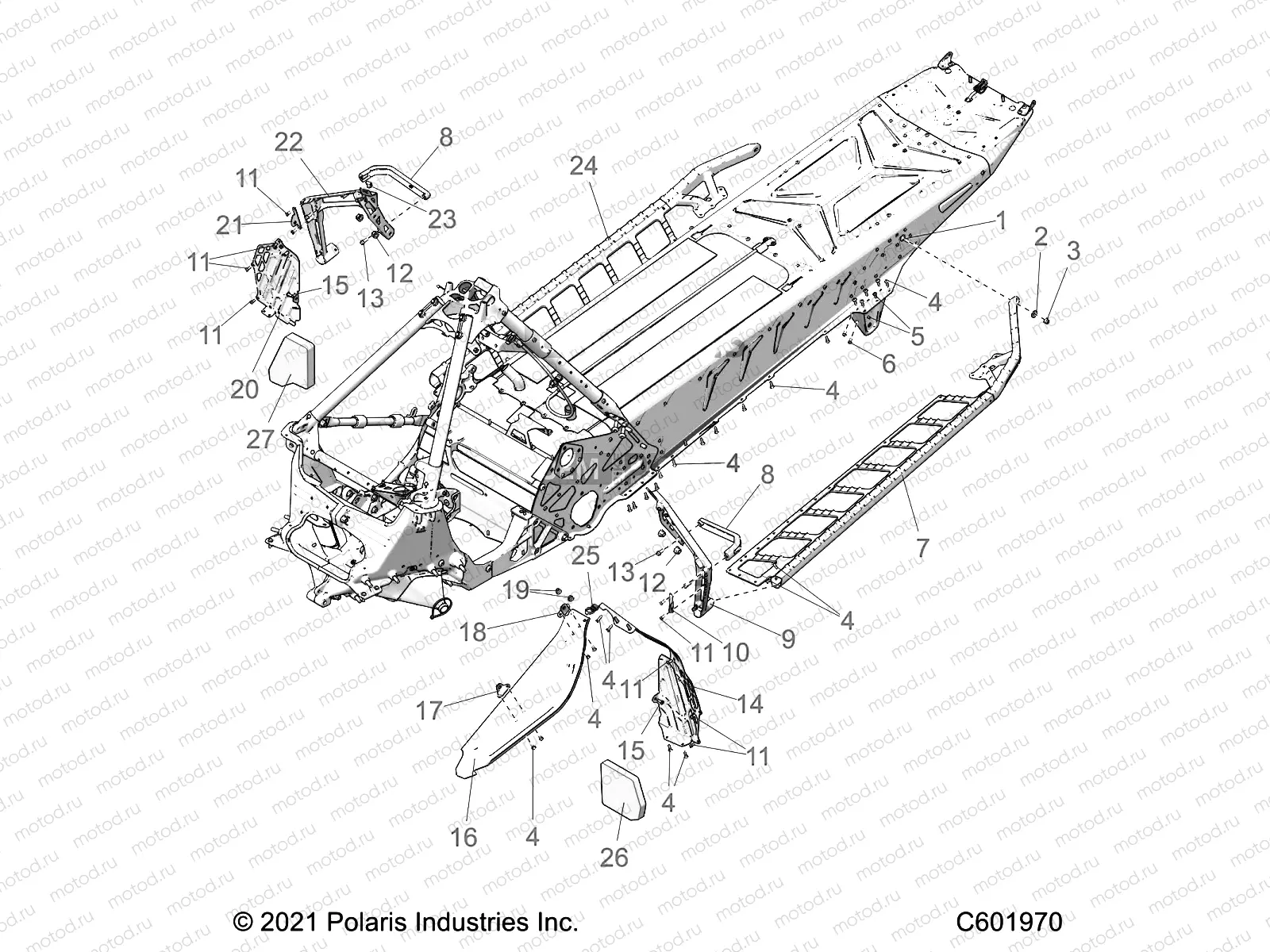 CHASSIS | CHASSIS, CLUTCH GUARD, FOOTRESTS, AND RUNNING BOARDS - S22TFD8RS/8RE ALL OPTIONS (601008C)