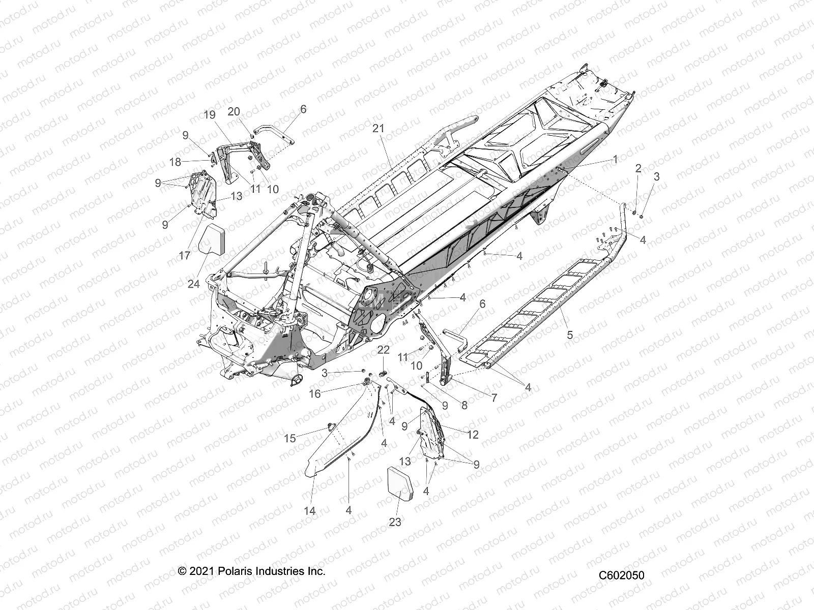 CHASSIS | CHASSIS, CLUTCH GUARD, FOOTRESTS, AND RUNNING BOARDS - S22TFG8MS/8ME ALL OPTIONS (601008C)