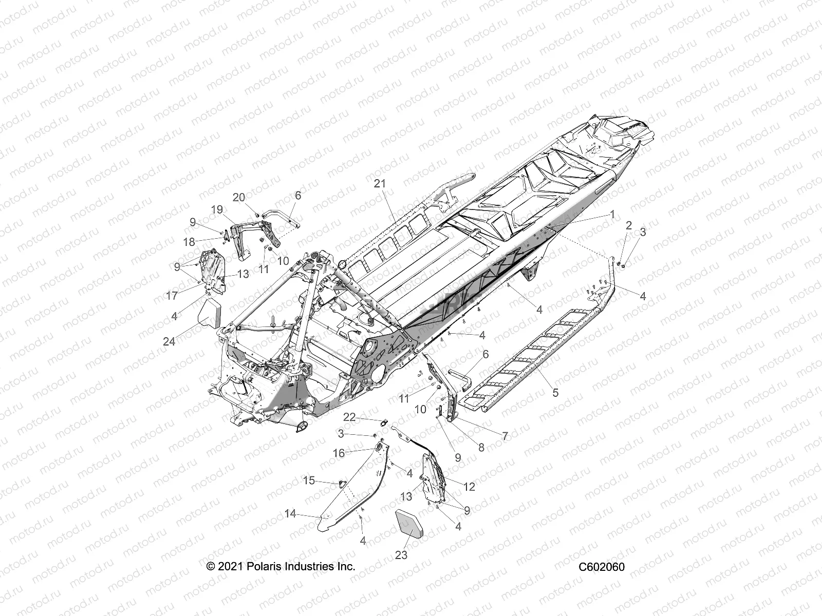 CHASSIS | CHASSIS, CLUTCH GUARD, FOOTRESTS, AND RUNNING BOARDS - S22TGM8MS/8ME/TGW8MS/8ME ALL OPTIONS (C602060)