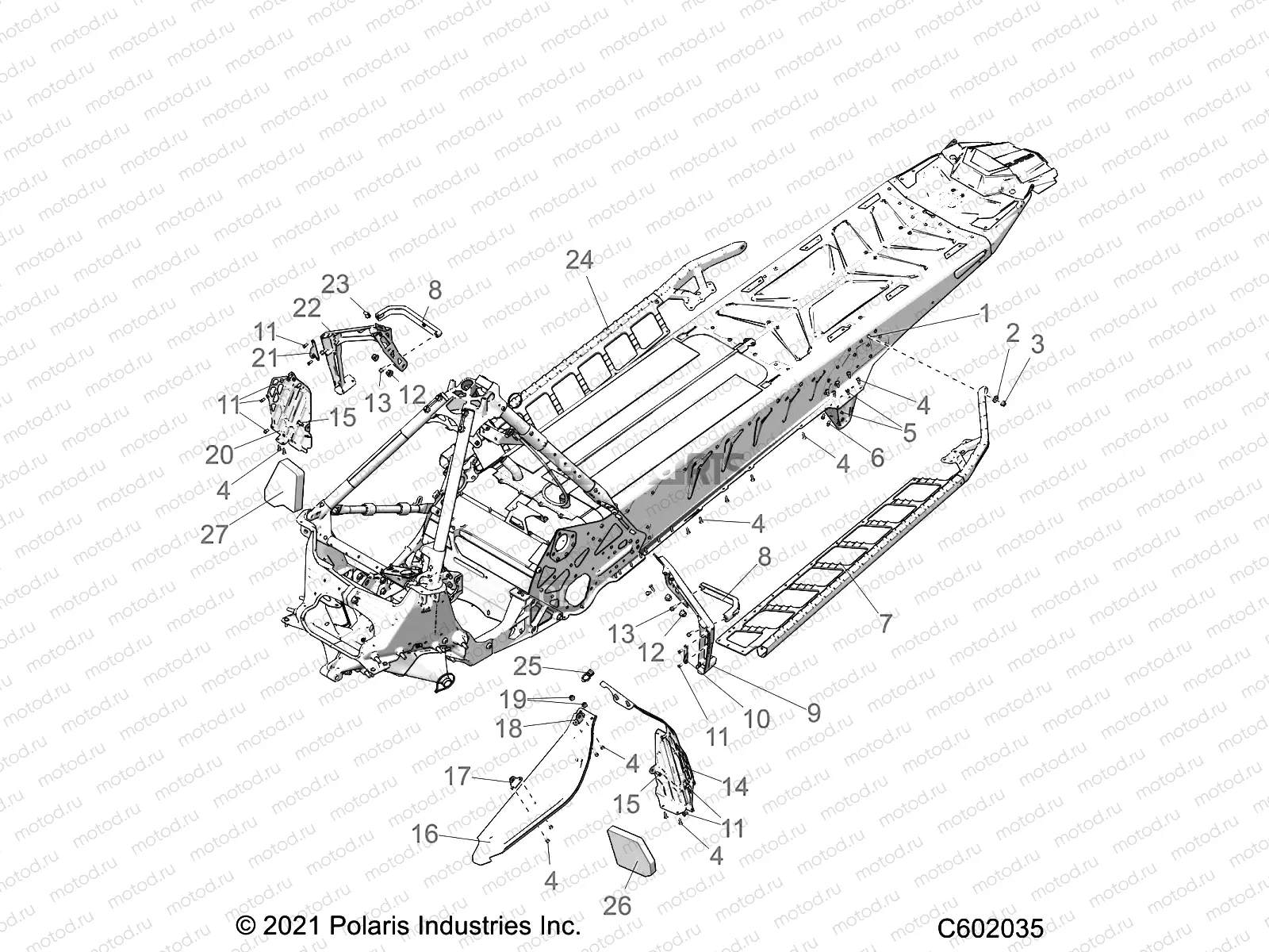 CHASSIS | CHASSIS, CLUTCH GUARD, FOOTRESTS, AND RUNNING BOARDS - S22TGW8RS/8RE/TGM8RS/8RE ALL OPTIONS (C602035)