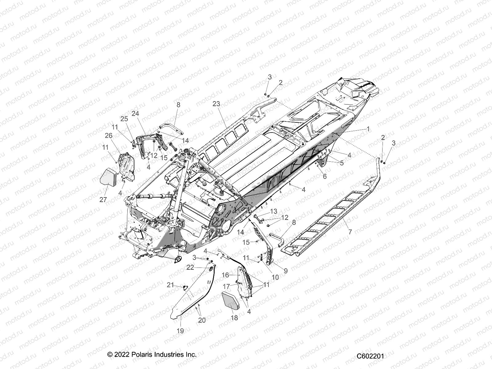CHASSIS | CHASSIS, CLUTCH GUARD, FOOTRESTS, AND RUNNING BOARDS - S23TLG6RS/6RE (C602201)