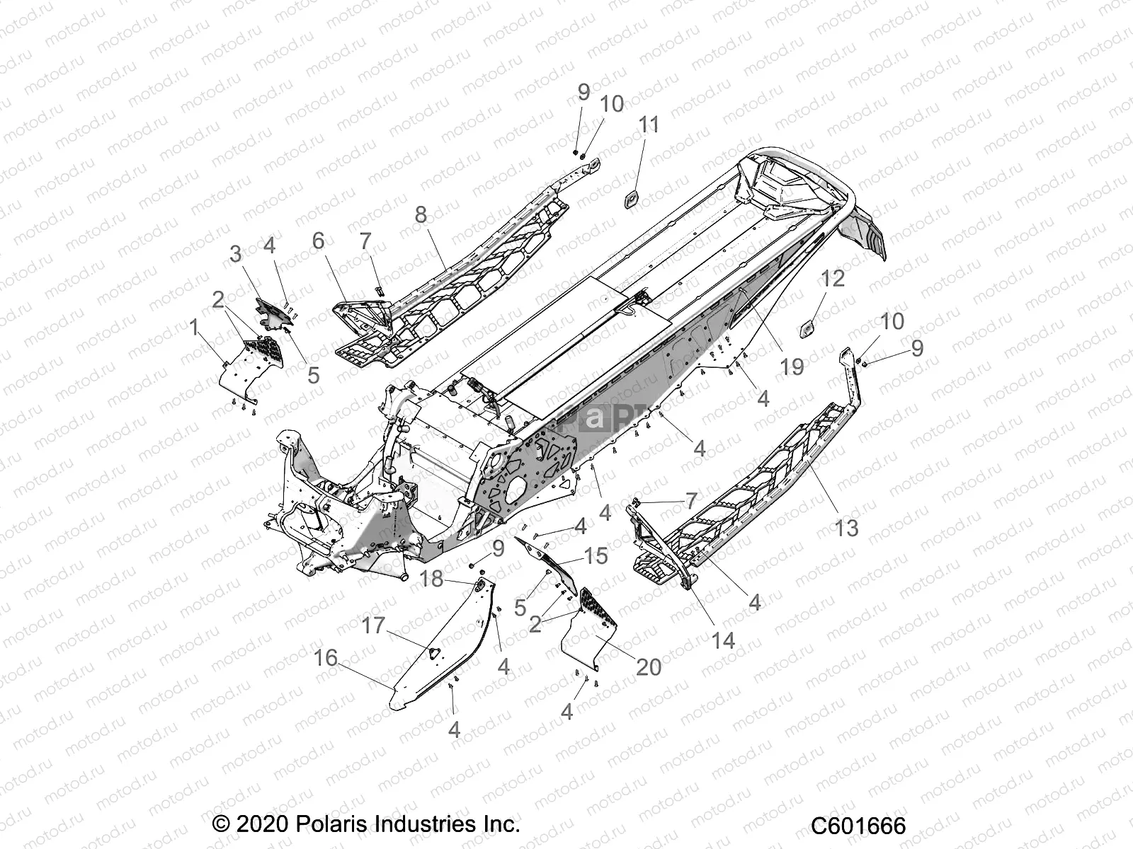 CHASSIS | CHASSIS, CLUTCH GUARD, FOOTRESTS, and RUNNINGBOARDS - S21TKP8RS/8RE ALL OPTIONS (C601666)