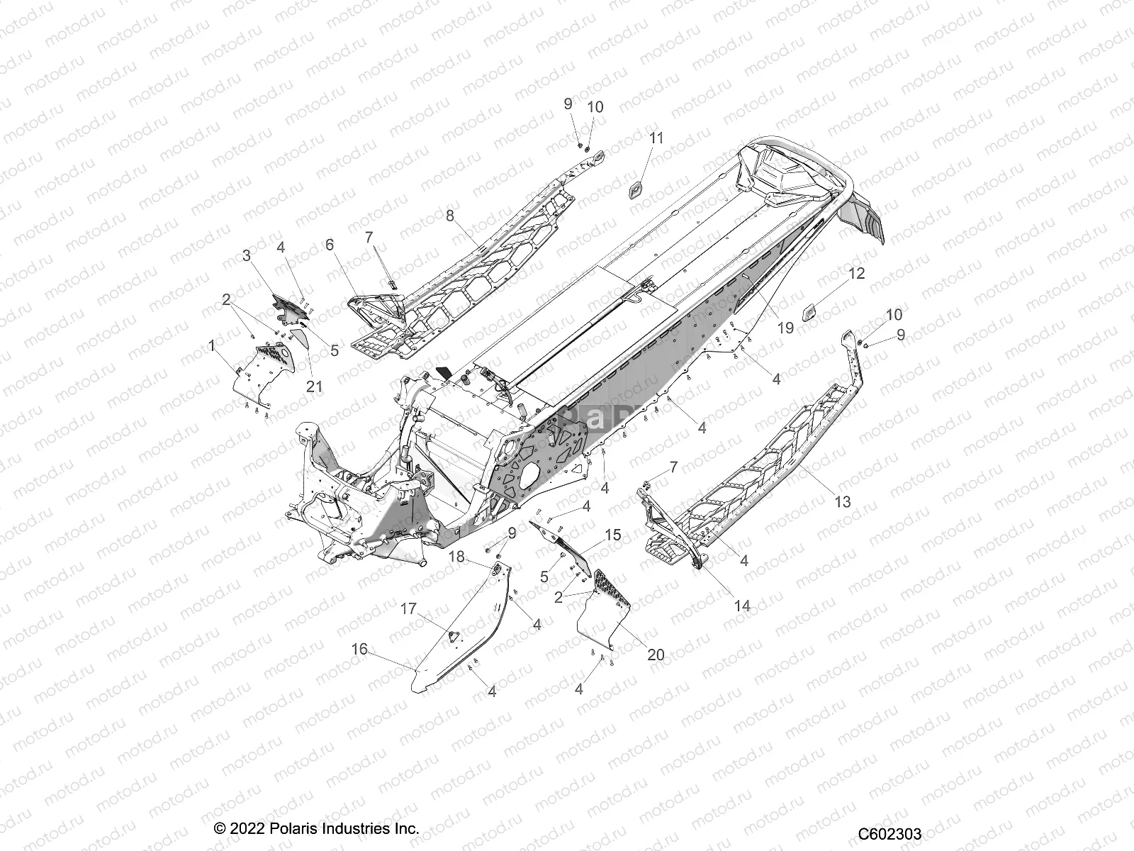 CHASSIS | CHASSIS, CLUTCH GUARD, FOOTRESTS, and RUNNINGBOARDS - S23TKV6RS (C602303)
