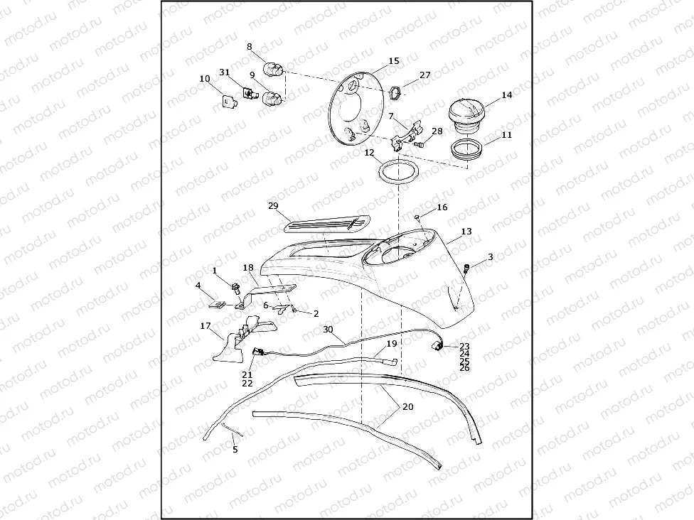 CONSOLE, FUEL TANK - FLHT, FLHTCU, FLHTK, FLHTKL, FLHX, FLHXS, FLTRU, FLTRX AND FLTRXS (1 OF 3)
