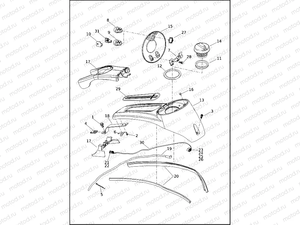 CONSOLE, FUEL TANK - FLHT, FLHTK, FLHX, FLH, FLTRK AND FLTRX (1 OF 2)