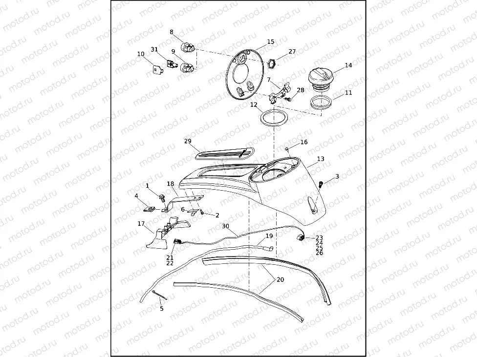 CONSOLE, FUEL TANK - FLHT, FLHTK, FLHX, FLTRK AND FLTRX (2 OF 2)