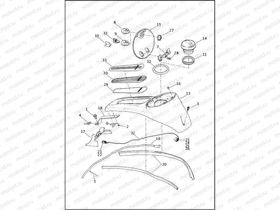 CONSOLE, FUEL TANK - FLHTCU, FLHTCUL, FLHTK, FLHTKL, FLHX, FLHXS, FLTRU, FLTRX AND FLTRXS (1 OF 2)