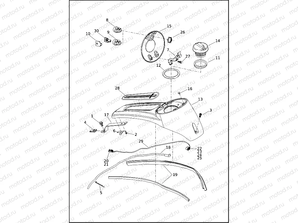 CONSOLE, FUEL TANK - FLHTK, FLHX, FLTRK AND FLTRX (1 OF 2)