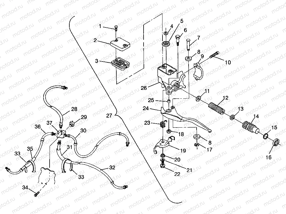 CONTROLS - MASTER CYLINDER/BRAKE LINE Trail Boss W958527 (4930323032B008) | CONTROLS - MASTER CYLINDER/BRAKE LINE Trail Boss W958527 (4930323032B008)