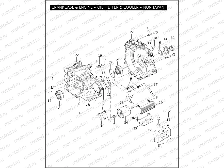 CRANKCASE & ENGINE - OIL FILTER & COOLER 110â¢ - NON JAPAN