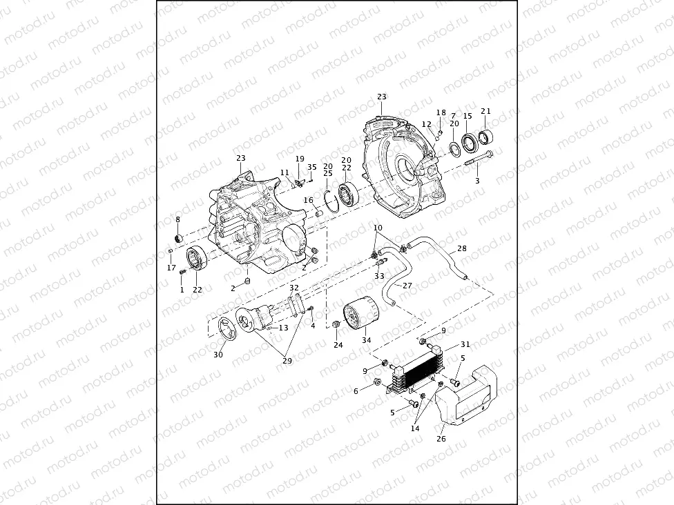 CRANKCASE, ENGINE OIL FILTER & COOLER - TWIN CAM 103â¢