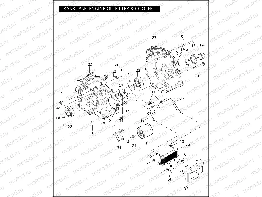 CRANKCASE, ENGINE OIL FILTER & COOLER - TWIN CAM 110â¢
