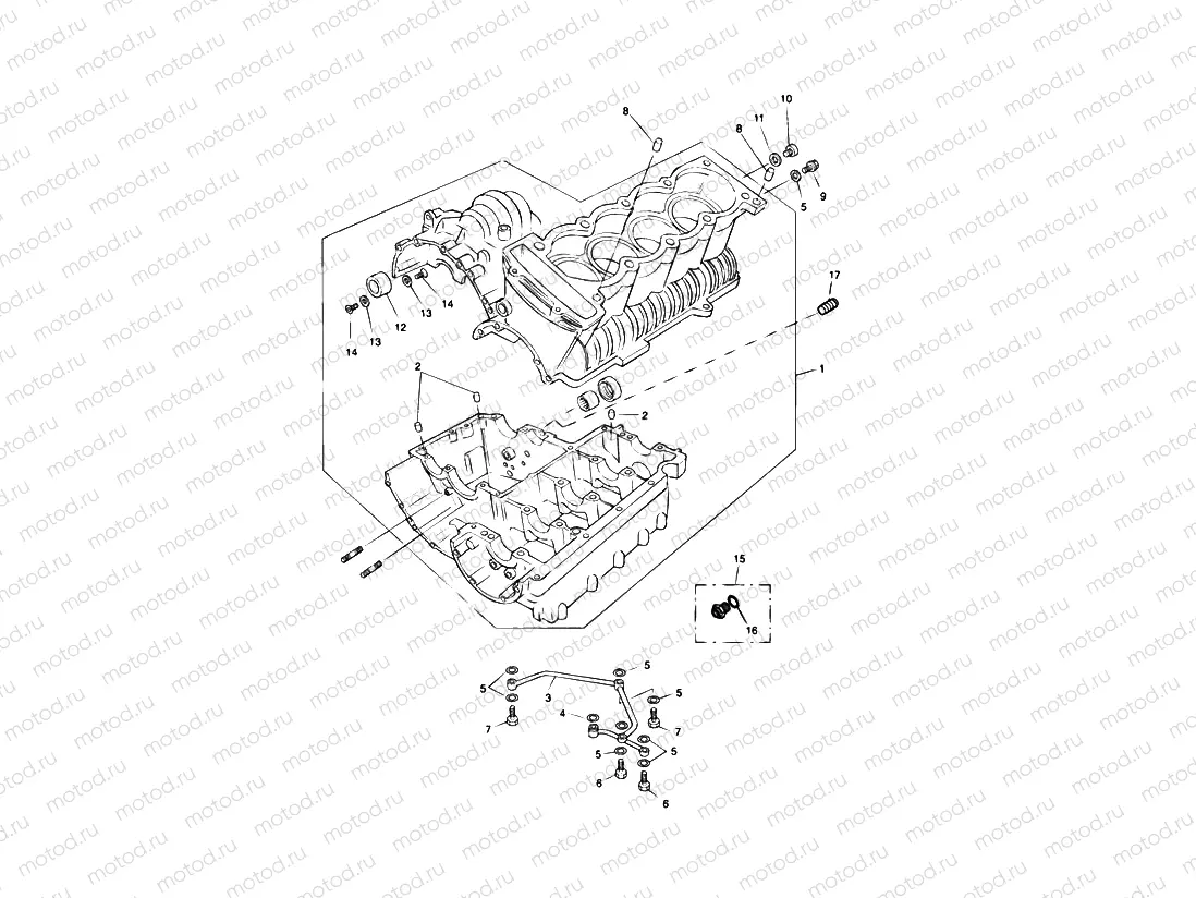 Crankcase & Fittings - 4 Cyl. Black Engines