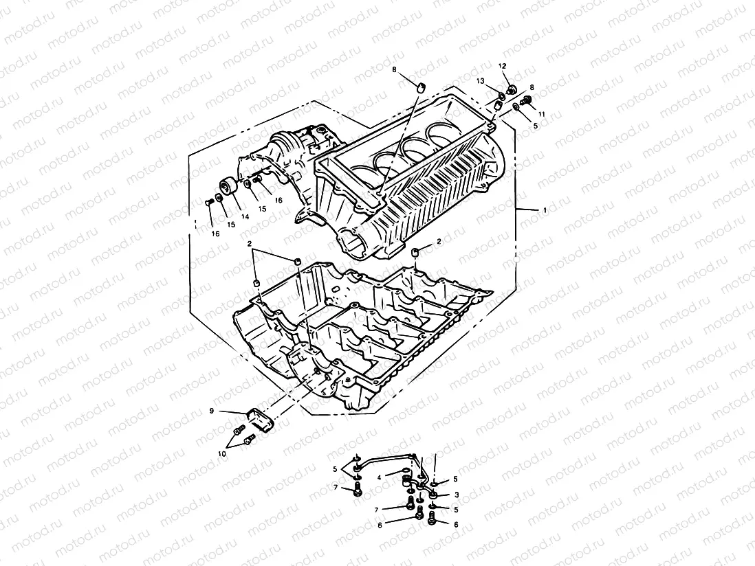 Crankcase & Fittings - 4 Cyl. Grey Engines