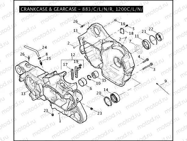 CRANKCASE & GEARCASE - 883/C/L/N/R, 1200C/L/N/R