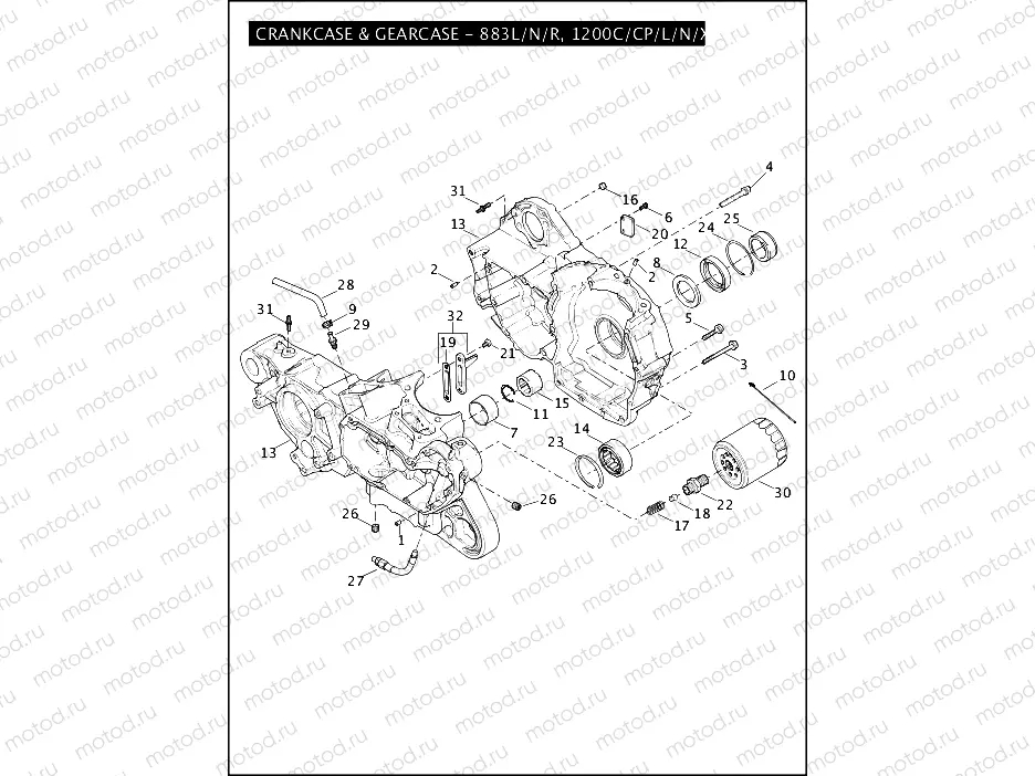 CRANKCASE & GEARCASE - 883L/N/R, 1200C/CP/L/N/X