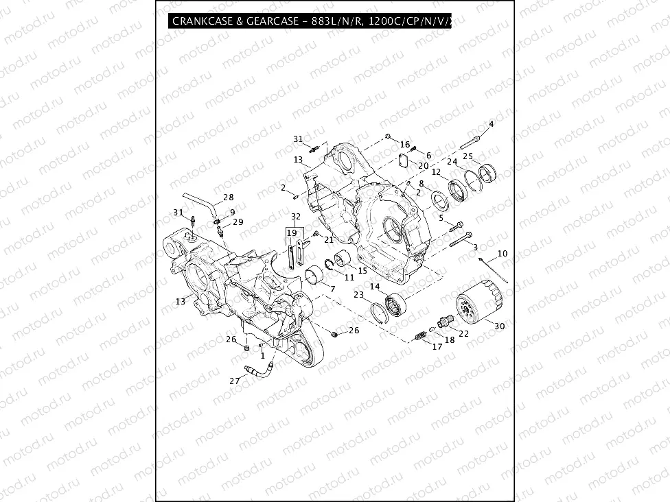 CRANKCASE & GEARCASE - 883L/N/R, 1200C/CP/N/V/X