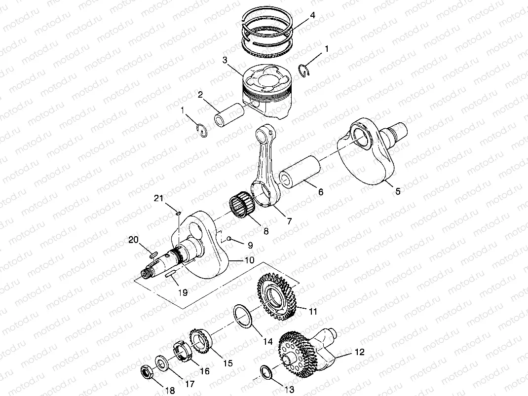 CRANKSHAFT and PISTON  Scrambler 500 W97BC50A (4943074307D004) | CRANKSHAFT and PISTON  Scrambler 500 W97BC50A (4943074307D004)