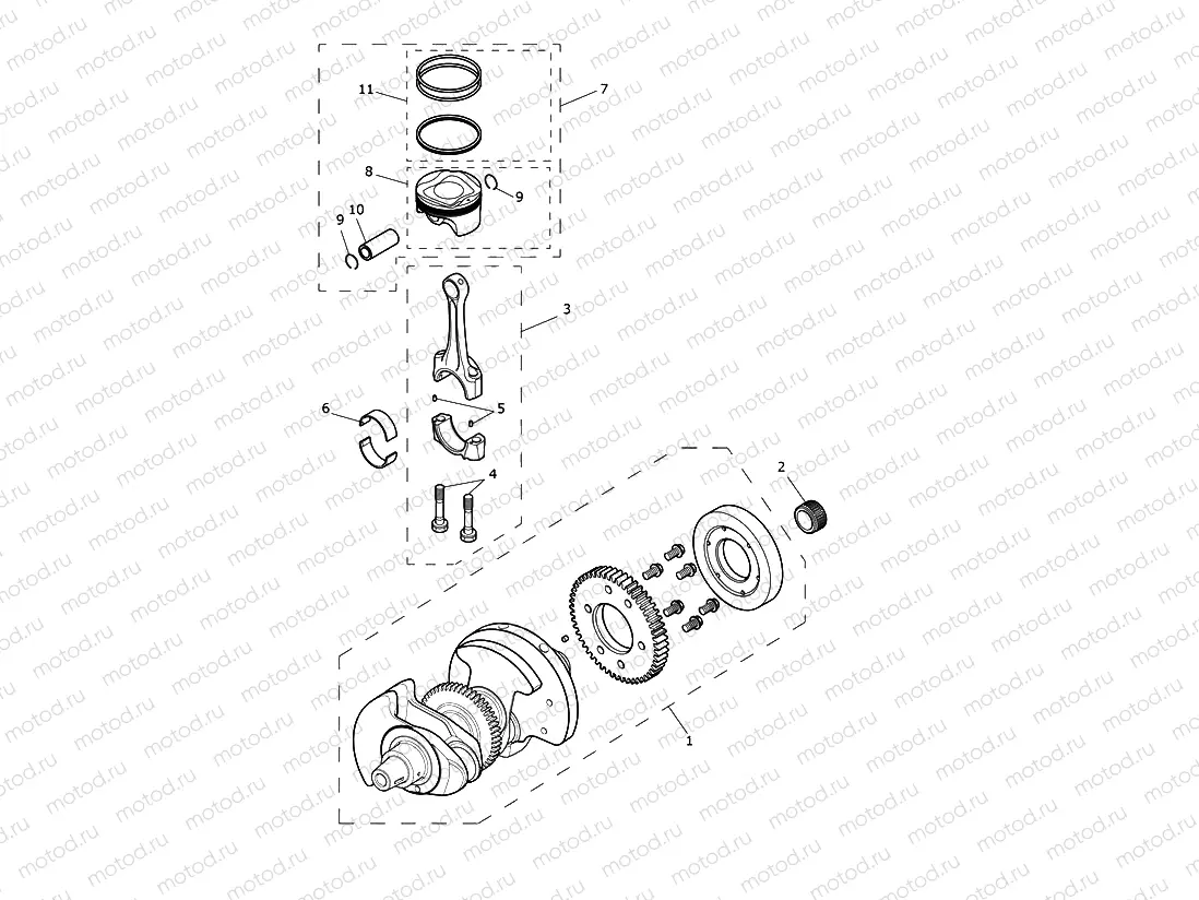 Crankshaft, Connecting Rods & Pistons 914448
