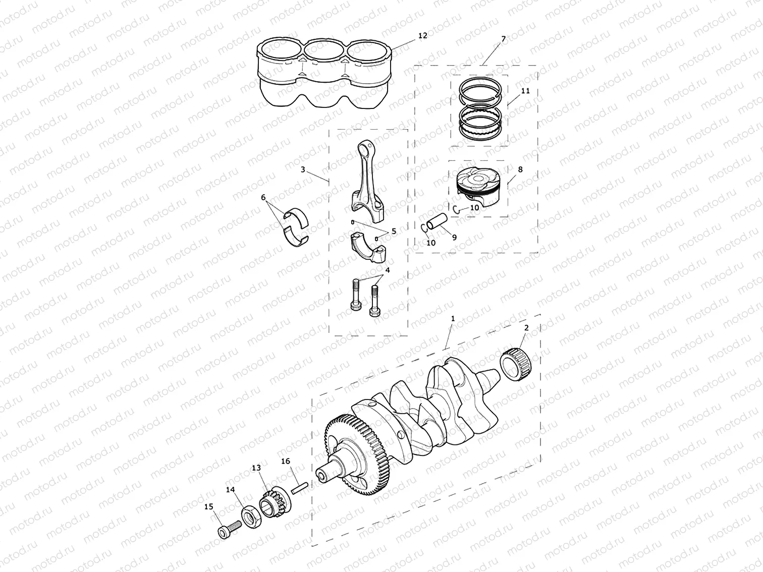 Crankshaft, Connecting Rods, Pistons & Liners