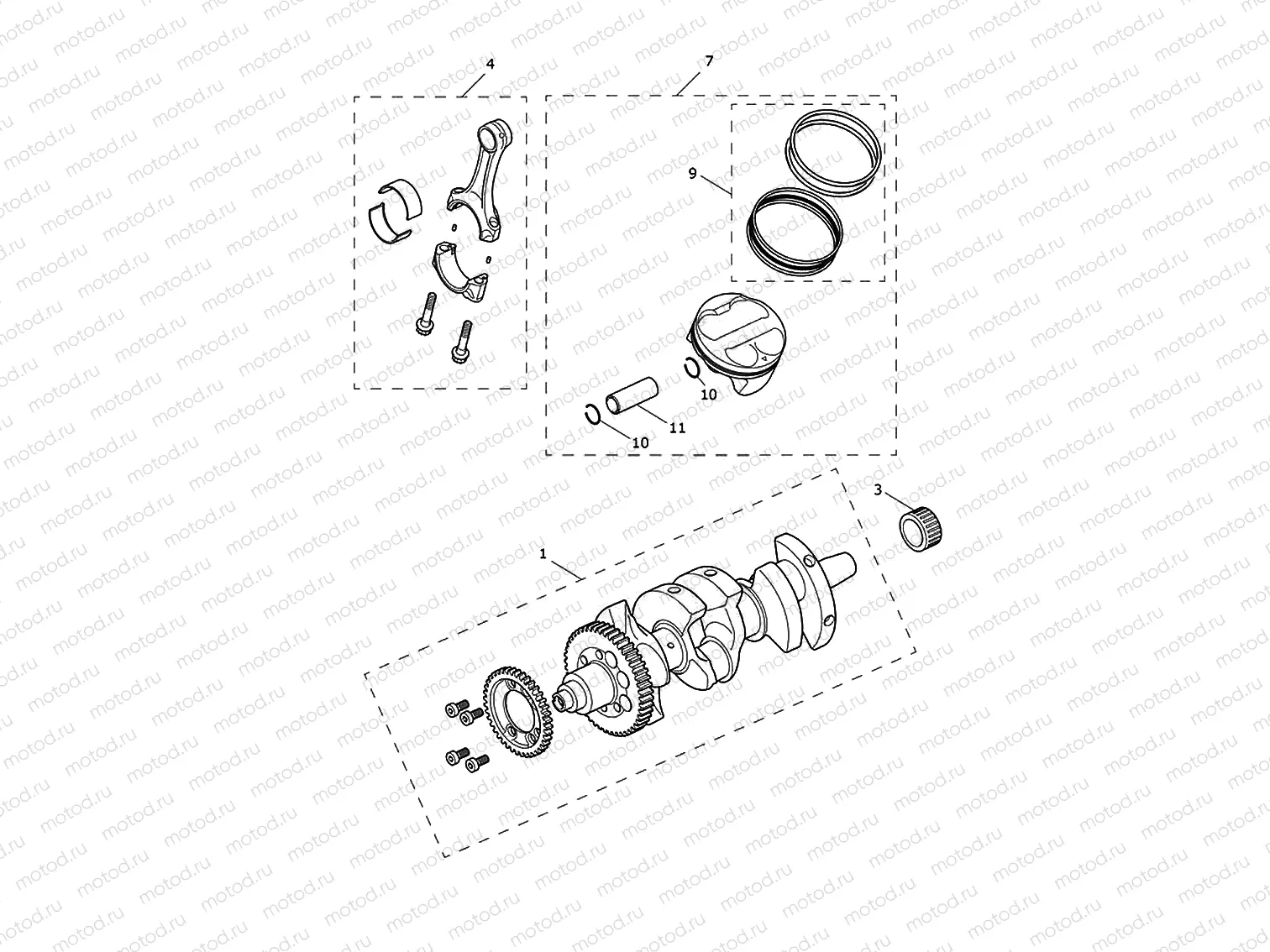 Crankshaft, conrods & pistons
