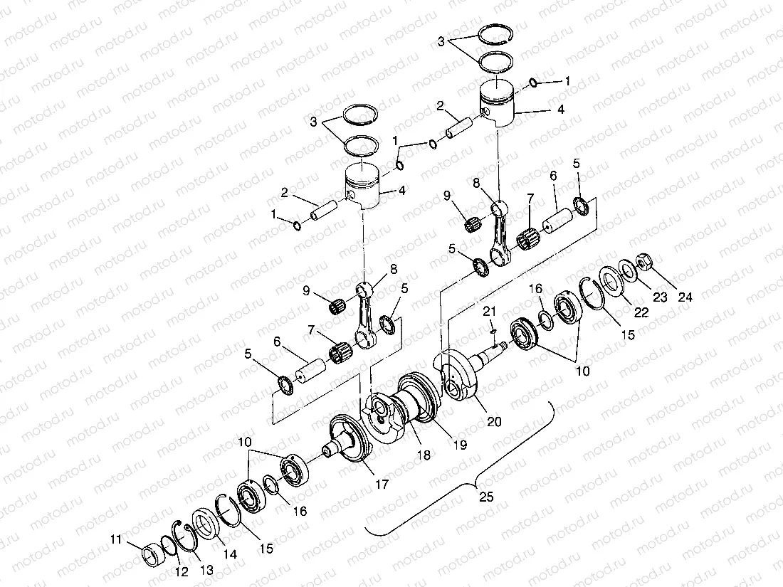 CRANKSHAFT & PISTON SL 700 B974071 | CRANKSHAFT & PISTON SL 700 B974071, Intl. SL 700 I974071, SL 700 Deluxe B97 (4940874087C010)