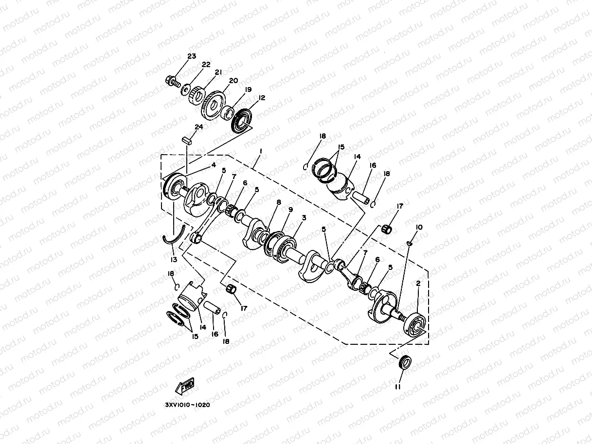 Crankshiyaft. Piston 1 (R / RS model)