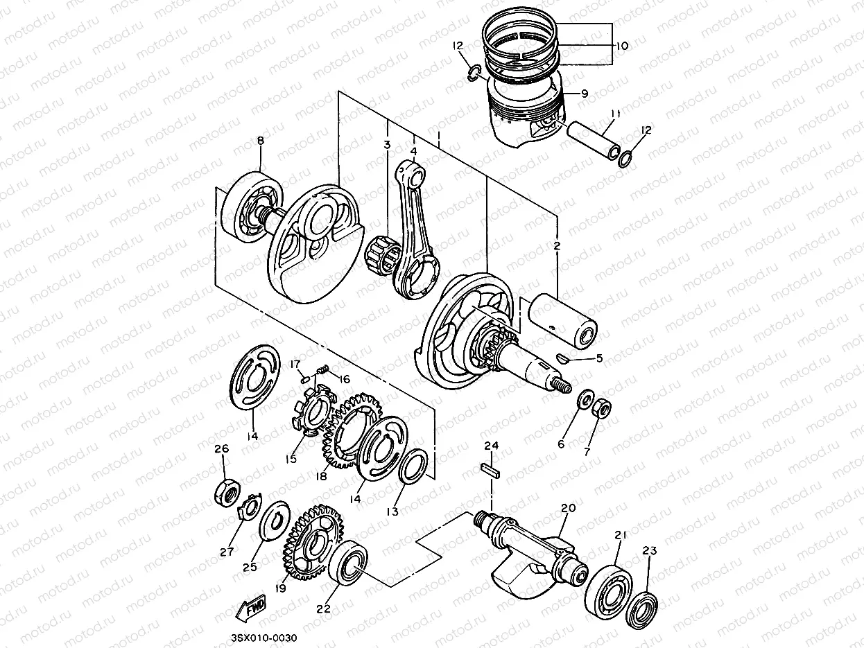 Crankshiyaft. Piston