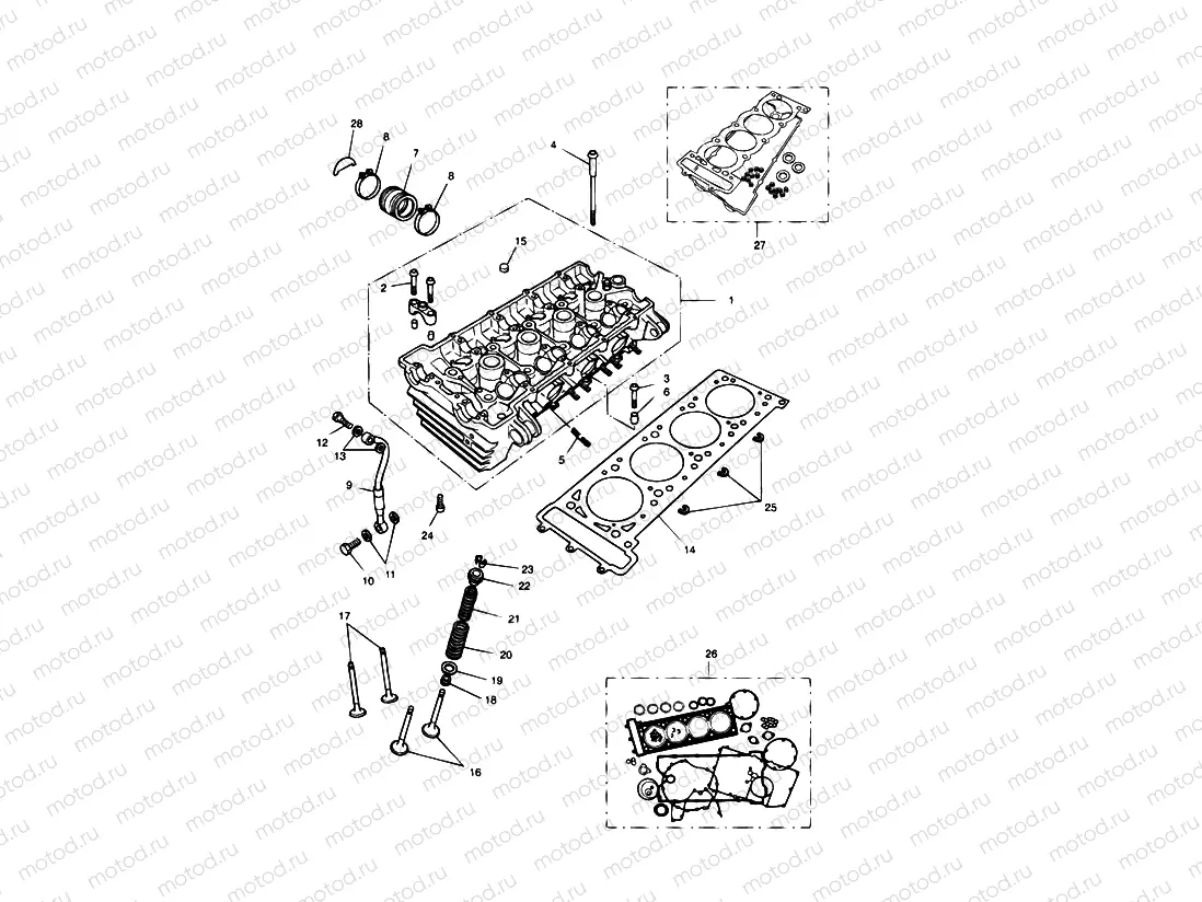 Cylinder Head and Valves 4 Cylinder Grey