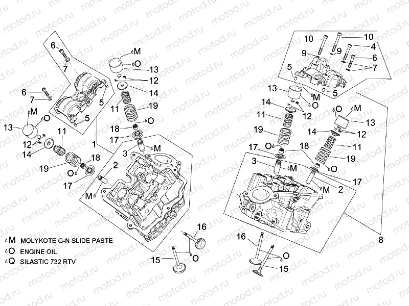 Cylinder head and valves
