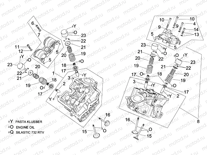 Cylinder head and valves