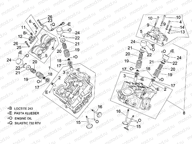 Cylinder head and valves