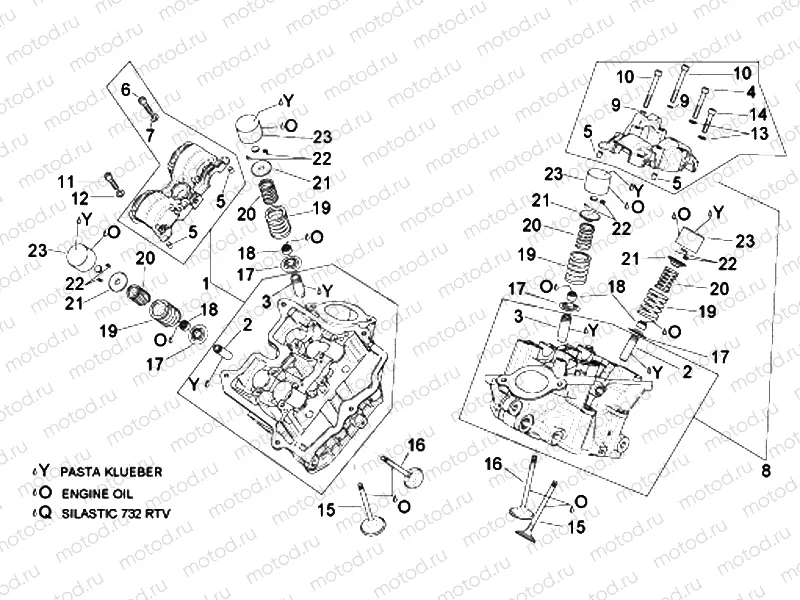 Cylinder head and valves