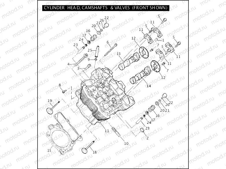 CYLINDER HEAD, CAMSHAFTS & VALVES (FRONT SHOWN) (2 OF 2)