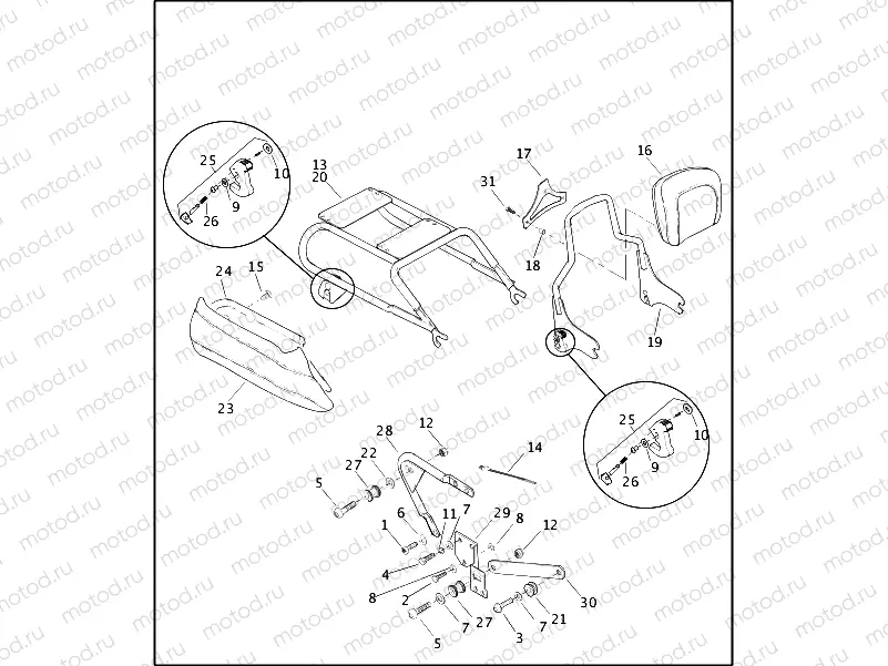 DETACHABLE TOUR-PAK RACK & PASSENGER BACKREST