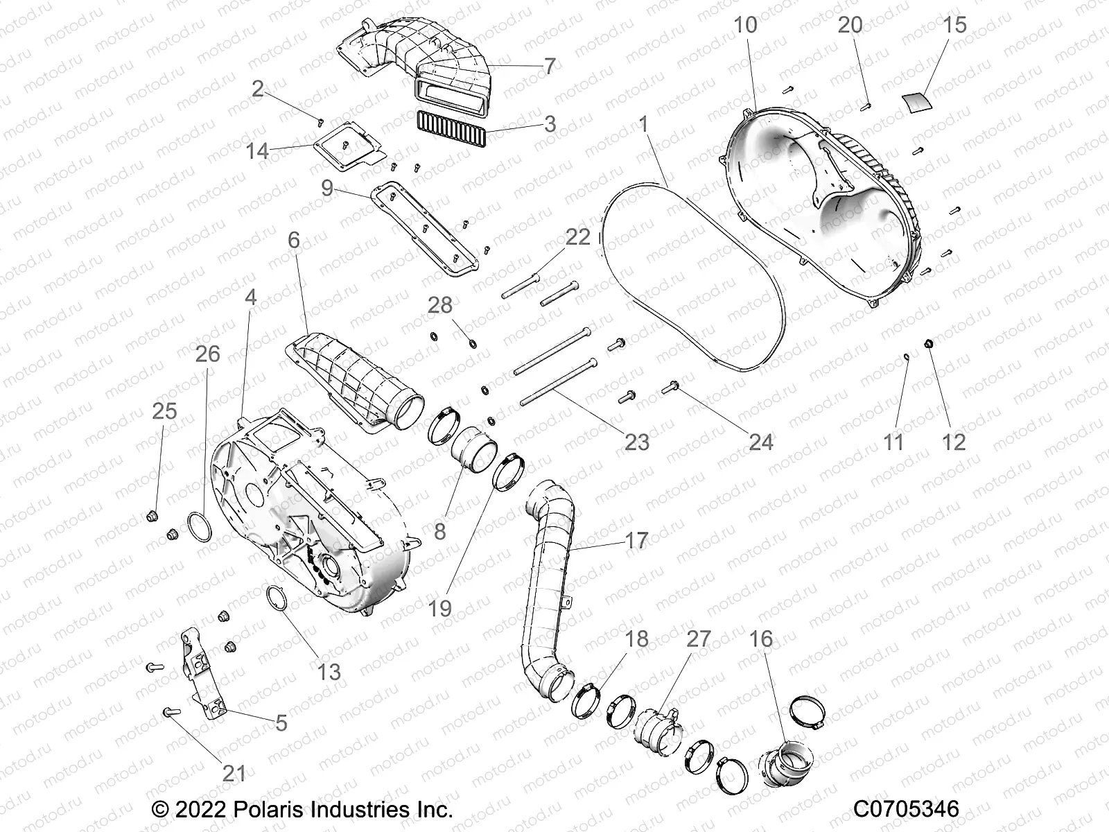 DRIVE TRAIN | DRIVE TRAIN, CLUTCH COVER AND DUCTING - R22RSH99AG/BG (C0705346)