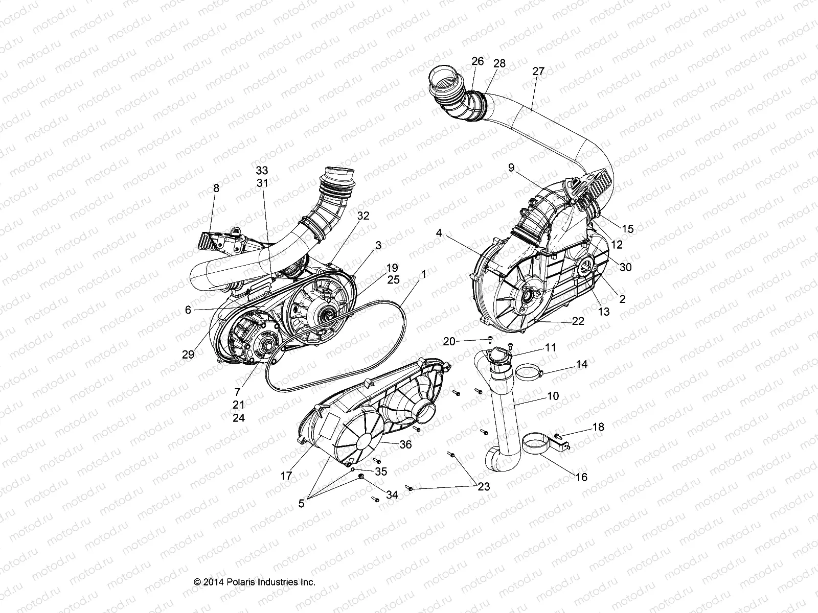 DRIVE TRAIN | DRIVE TRAIN, CLUTCH OVER AND DUCTING - Z16VDE99FM/NM (49RGRCLUTCHCVR14RZR1000)