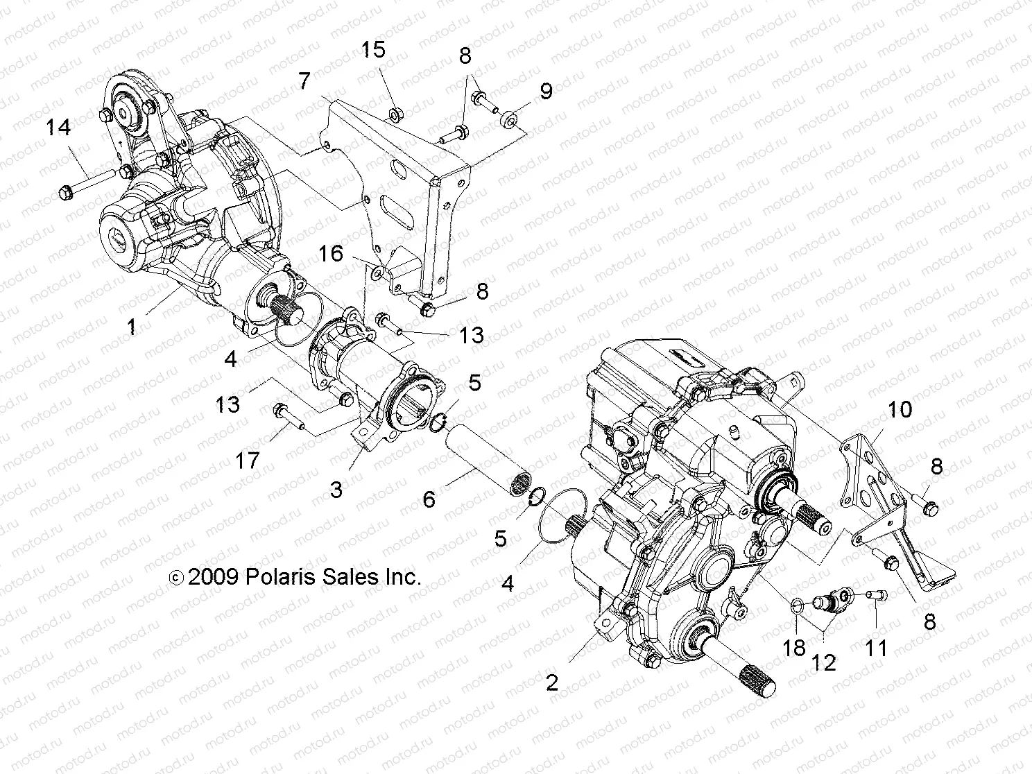 DRIVE TRAIN | DRIVE TRAIN, GEARCASE, CARRIER MTG (BUILT 10/15/08 AND BEFORE) - R09VH76 ALL OPTIONS (49RGRTRANS09RZR)