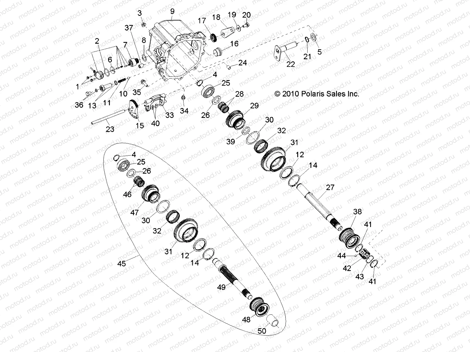 DRIVE TRAIN | DRIVE TRAIN, MAIN GEARCASE INTERNAL COMPONENTS 2 (Built 5/16/10 and Before) - R10VH76FX (49RGRTRANSINTL210RZRI)