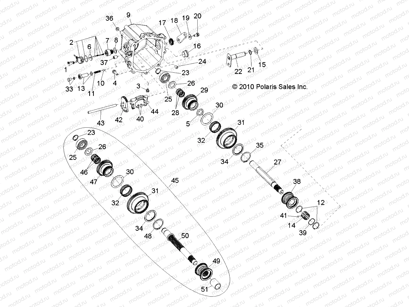 DRIVE TRAIN | DRIVE TRAIN, MAIN GEARCASE INTERNALS 2 (Built 5/16/10 and Before) - R10XH76AA (49RGRTRANSINTL10RZRS)