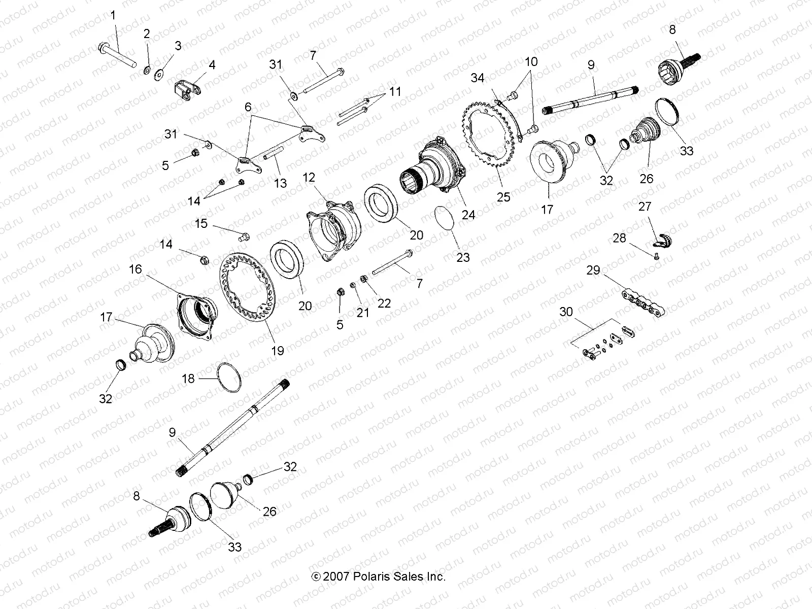DRIVE TRAIN | DRIVE TRAIN, REAR DRIVE SHAFT ASM. - A09GP52AA (49ATVSHAFTDRIVERR08OUT525IRS)