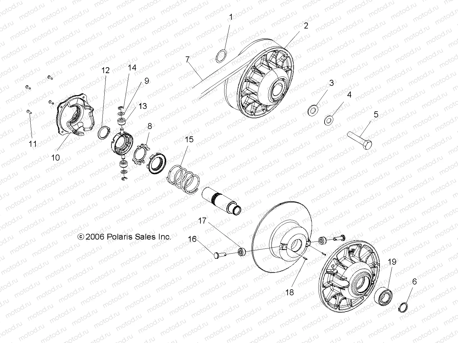 DRIVE TRAIN | DRIVE TRAIN, SECONDARY CLUTCH (Built 9/30/08 and Before) - R09VH76 ALL OPTIONS (49ATVCLUTCHDRIVEN08RZR)